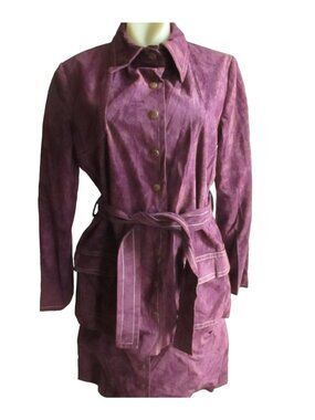 sz 8 1970's Purple Velveteen Vintage Women's Jacket Skirt Set Chuck Howard MOD